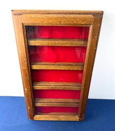 Vintage Shelved Wood With Red Lined Wall Mounted Glass Display