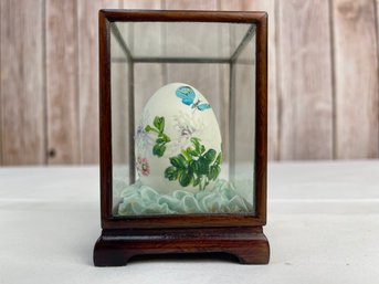 Vintage Hand Painted Asian Floral Real Egg In Display Box