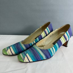 Colorful Turquoise And Purple Stripe Shoes By J. Renee