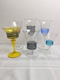 6  Steuben Antique Crystal Hand Reeded Wine Glasses,  Multi Color-Local Pickup