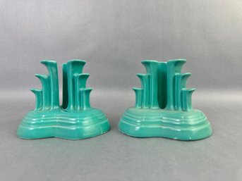 Turquoise Fiestaware Pyramid Candle Holder Set Of 2