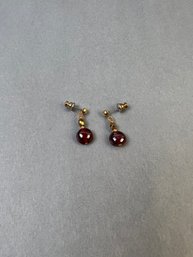 Gold Tone Red Glass Fashion Earrings.