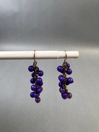 Silver Tone And Purple Bead Fashion Earrings.
