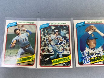 3 Autographed 1980 Topps Seattle Mariners Cards.