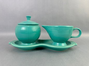 Fiesta Turquoise Cream And Sugar With Tray