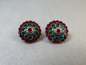 Multi Colored Glass Fashion Clip On Earrings.