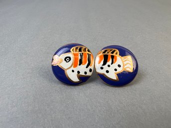 Hand Painted Fish Earrings.