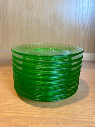 Set Of 9 Green Glass Saucers