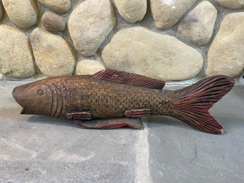 Vintage Carved Wood Koi Fish
