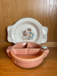 Lot Of 2 Vintage Childrens Handled Dish And Heated Bowl