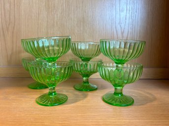 Set Of 8 Green Depression Glass Sorbet Glasses