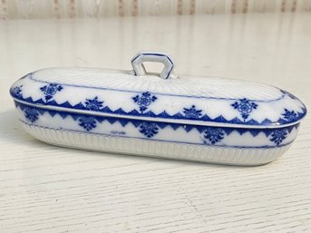 Vintage Flow Blue Porcelain Lidded Butter Tray