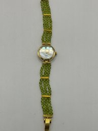 Lucoral Diamond Quartz Watch With Green Beaded Band