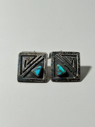 Vintage Navajo Silver And Turquoise Cuff Links