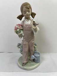 Lladro Girl With Bird And Flowers.