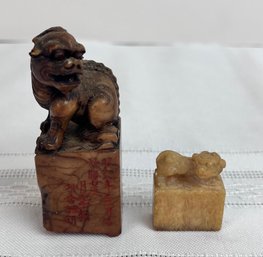 2 Asian Foo Dog Stamps, Possibly Marble