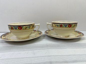 W H Grindley & Co.  Vintage Set Of 2 Flower Rimmed Teacups And Saucers.