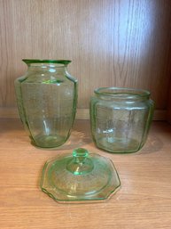 Set Of 2 Depression Glass Cannister Jars - Without Lids