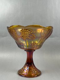 Indiana Glass Iridescent Marigold Scalloped Edge Compote | Carnival Glass | Circa 1970s