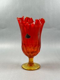 Fenton Orange Amberina Thumbprint Handkerchief Vase