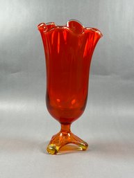 Vintage Viking Glass Vase Epic Drape Persimmon Amberina Swung