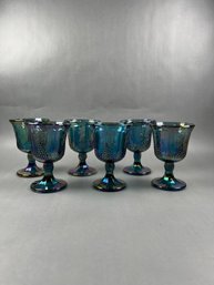 Indiana Glass Blue Iridescent Harvest Carnival Grape Goblet