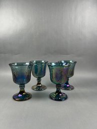 Indiana Glass Blue Iridescent Harvest Carnival Grape GobletS