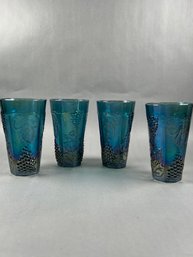 Indiana Glass Blue Iridescent Harvest Carnival Grape Tumblers