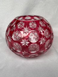 Red Bohemian Cut Glass Rose Bowl