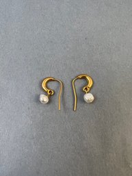 Gold Tone Faux Pearl Earrings.