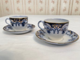 Vintage Set Of 2 Flow Blue Staffordshire Cup & Saucer Set