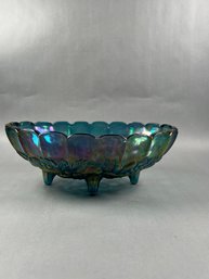 Indiana Glass Blue Iridescent Harvest Carnival Grape Footed Bowl