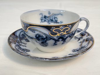 Vintage Flow Blue Staffordshire Cup & Saucer Set