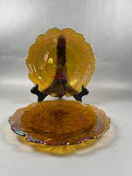 Marigold  Iridescent Carnival Glass Autumn Plate