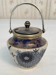 Vintage Doulton Burslem Flow Blue Lidded Porcelain Sugar Jar