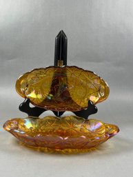 Marigold  Iridescent Carnival Glass Autumn Oval Dishes