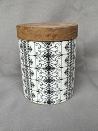 Wood Top And Black And White Condiment Jar