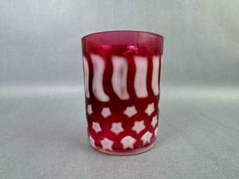 Fenton Cranberry Opalescent Stars And Stripes Glass
