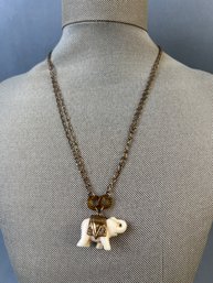 Gold Tone Necklace With Carved Elephant.