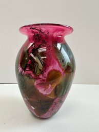 Signed Art Glass Vase Pink And Green 2001 *local Pickup Only*