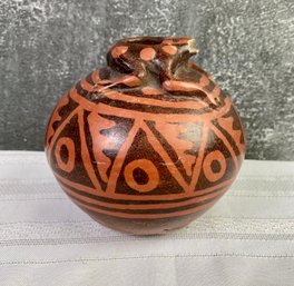 Brown Geometric Design On Pot With Frog Crawling Over The Top *Local Pickup Only*