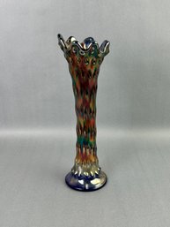 Fenton Blue Rustic Carnival Glass Vase