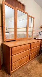 Sturdy Oak Dresser With 3 Piece Vanity Mirror Made In USA
