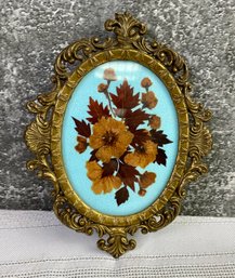 Pressed Flowers In Oval Antique Brass Frame