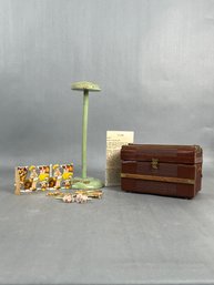 Doll Trunk, Wooden 40s Hat Stand And Vintage Stickers