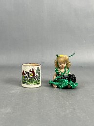 Childs Toy Cup And Mini Porcelain Doll