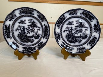 Vintage Set Of 2 Ironstone Pelew Challinor Flow Black Dish Plate