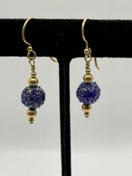 Gold Tone Dangle Pierced Earrings With Purple Stones