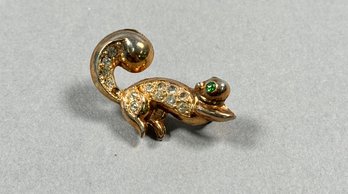 Vintage Goldtone And Rhinestone Squirrel Pin