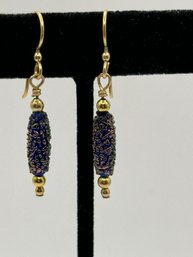 Gold Tone Pierced Earrings With Bluish Stones